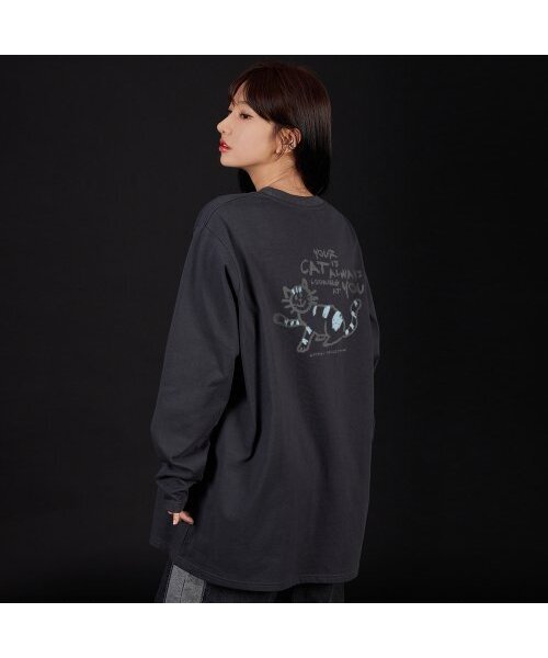 ASTRAL PROJECTION(アストラルプロジェクション)の「ドゥドゥルキャット オーバーサイズ ロングスリーブTシャツ_チャコール(Tシャツ/カットソー・メンズ・その他・MEDIUM/LARGE/X-LARGE)」の6枚目の写真