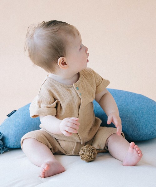 こども ビームス（コドモビームス）の「ベビー モスリン ロンパース 2026SS（70～80cm）（ロンパース・キッズ・ベージュ/ミント・80/70）」の2枚目の写真