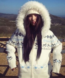 CANVAS+（キャンバスプラス）の「【CANVAS＋】ファー付きノルディック柄ニットパーカー（パーカー）」