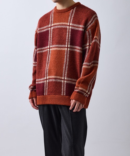 le cercle ADAM ET ROPE'（ルセルクルアダムエロペ）の「チェック柄ニットプルオーバー（ニット/セーター・メンズ・ベージュ/オレンジ・M/L/LL）」の15枚目の写真