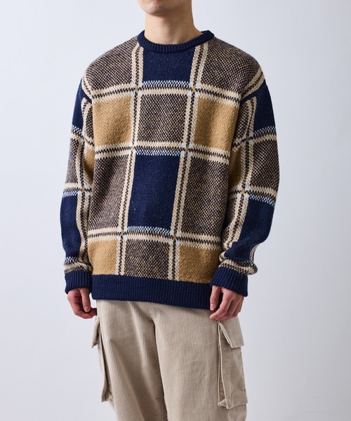 le cercle ADAM ET ROPE'（ルセルクルアダムエロペ）の「チェック柄ニットプルオーバー（ニット/セーター・メンズ・ベージュ/オレンジ・M/L/LL）」の17枚目の写真