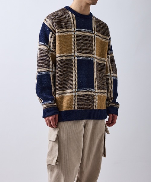 le cercle ADAM ET ROPE'（ルセルクルアダムエロペ）の「チェック柄ニットプルオーバー（ニット/セーター・メンズ・ベージュ/オレンジ・M/L/LL）」の20枚目の写真