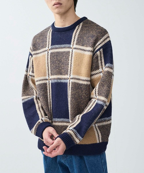 le cercle ADAM ET ROPE'（ルセルクルアダムエロペ）の「チェック柄ニットプルオーバー（ニット/セーター・メンズ・ベージュ/オレンジ・M/L/LL）」の21枚目の写真