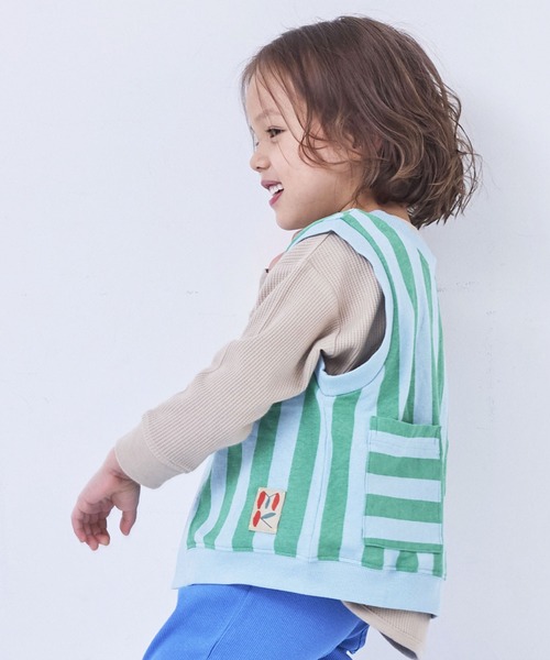 MARKEY'S（マーキーズ）の「ミニウラケストライプベスト（ベスト・キッズ・オレンジ系その他/ブラック系その他/グリーン系その他・M/S/LL/L）」の2枚目の写真