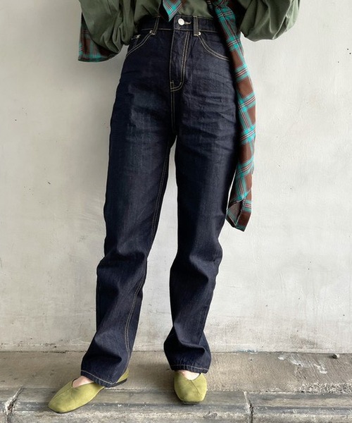 merrylatte（メリーラテ）の「セルフカットハイウエストワイドストレートデニムpt【ウエスト総ゴム】【Primaras】（デニムパンツ・レディース・ネイビー/ブルー・S/M）」の2枚目の写真