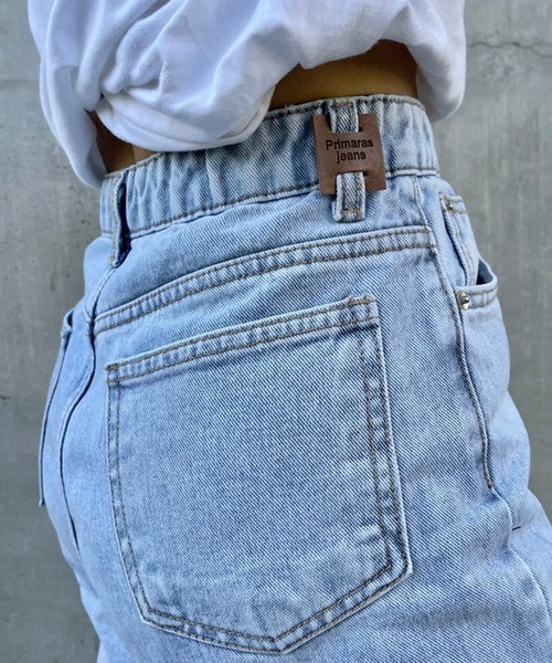 merrylatte（メリーラテ）の「セルフカットハイウエストワイドストレートデニムpt【ウエスト総ゴム】【Primaras】（デニムパンツ・レディース・ネイビー/ブルー・S/M）」の9枚目の写真