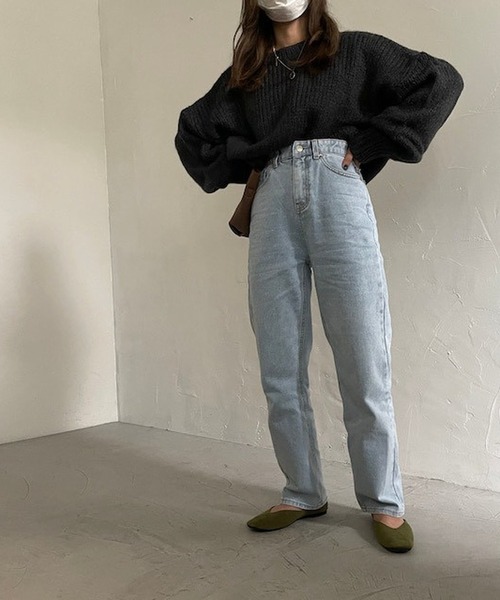 merrylatte（メリーラテ）の「セルフカットハイウエストワイドストレートデニムpt【ウエスト総ゴム】【Primaras】（デニムパンツ・レディース・ネイビー/ブルー・S/M）」の10枚目の写真