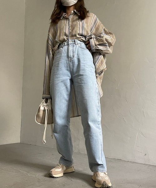 merrylatte（メリーラテ）の「セルフカットハイウエストワイドストレートデニムpt【ウエスト総ゴム】【Primaras】（デニムパンツ・レディース・ネイビー/ブルー・S/M）」の12枚目の写真