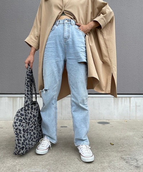 merrylatte（メリーラテ）の「セルフカットハイウエストワイドストレートデニムpt【ウエスト総ゴム】【Primaras】（デニムパンツ・レディース・ネイビー/ブルー・S/M）」の13枚目の写真