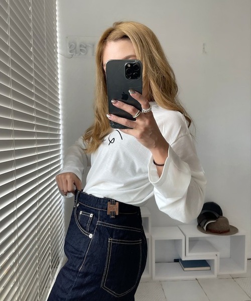 merrylatte（メリーラテ）の「セルフカットハイウエストワイドストレートデニムpt【ウエスト総ゴム】【Primaras】（デニムパンツ・レディース・ネイビー/ブルー・S/M）」の16枚目の写真