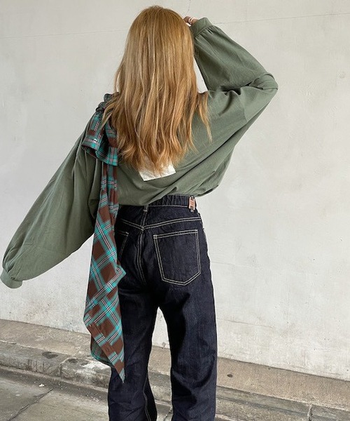 merrylatte（メリーラテ）の「セルフカットハイウエストワイドストレートデニムpt【ウエスト総ゴム】【Primaras】（デニムパンツ・レディース・ネイビー/ブルー・S/M）」の17枚目の写真