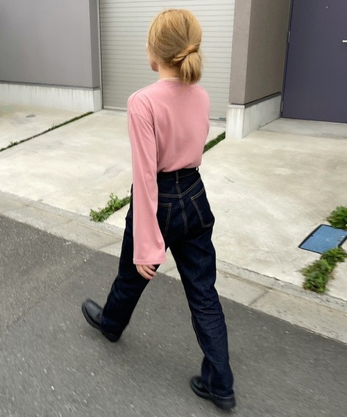 merrylatte（メリーラテ）の「セルフカットハイウエストワイドストレートデニムpt【ウエスト総ゴム】【Primaras】（デニムパンツ・レディース・ネイビー/ブルー・S/M）」の20枚目の写真