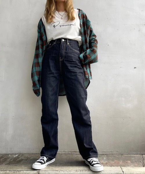 merrylatte（メリーラテ）の「セルフカットハイウエストワイドストレートデニムpt【ウエスト総ゴム】【Primaras】（デニムパンツ・レディース・ネイビー/ブルー・S/M）」の3枚目の写真