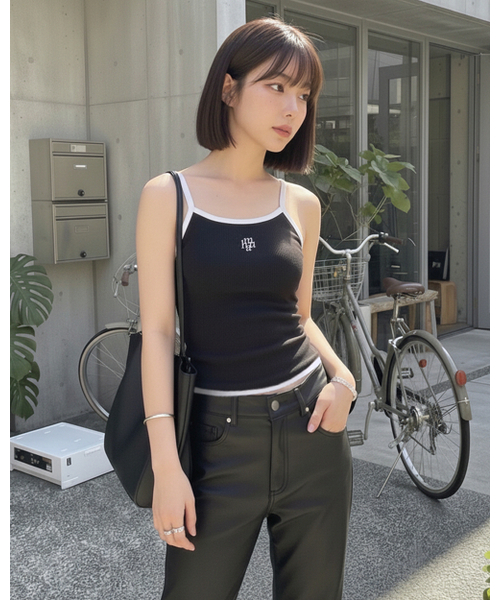 muahmuah（ムーアムーア）の「ソリッド配色スリーブレス [6色]（Tシャツ/カットソー・レディース・ミント/ホワイト/ブラック/ネイビー/ピンク/チャコール・FREE）」の7枚目の写真
