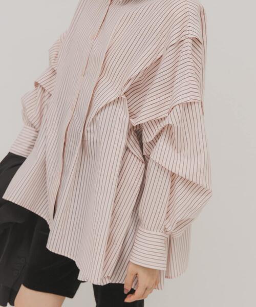 KBF（ケイビーエフ）の「ランダムタックデザインストライプシャツ（シャツ/ブラウス・レディース・ブラウン系その他/ピンク系その他/ベージュ系その他・ONE）」の6枚目の写真