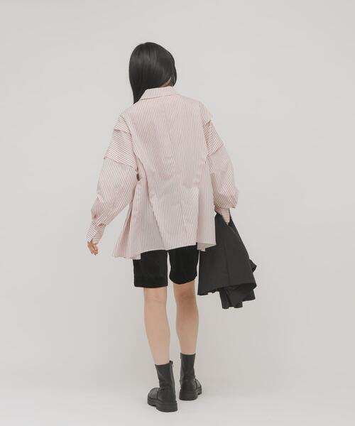 KBF（ケイビーエフ）の「ランダムタックデザインストライプシャツ（シャツ/ブラウス・レディース・ブラウン系その他/ピンク系その他/ベージュ系その他・ONE）」の10枚目の写真