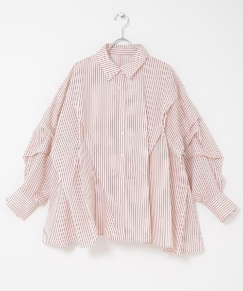 KBF（ケイビーエフ）の「ランダムタックデザインストライプシャツ（シャツ/ブラウス・レディース・ブラウン系その他/ピンク系その他/ベージュ系その他・ONE）」の11枚目の写真