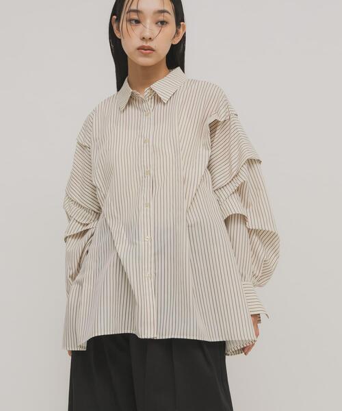 KBF（ケイビーエフ）の「ランダムタックデザインストライプシャツ（シャツ/ブラウス・レディース・ブラウン系その他/ピンク系その他/ベージュ系その他・ONE）」の15枚目の写真