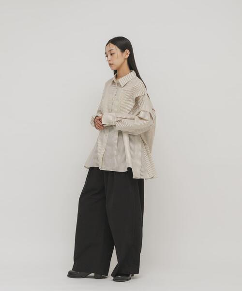 KBF（ケイビーエフ）の「ランダムタックデザインストライプシャツ（シャツ/ブラウス・レディース・ブラウン系その他/ピンク系その他/ベージュ系その他・ONE）」の19枚目の写真