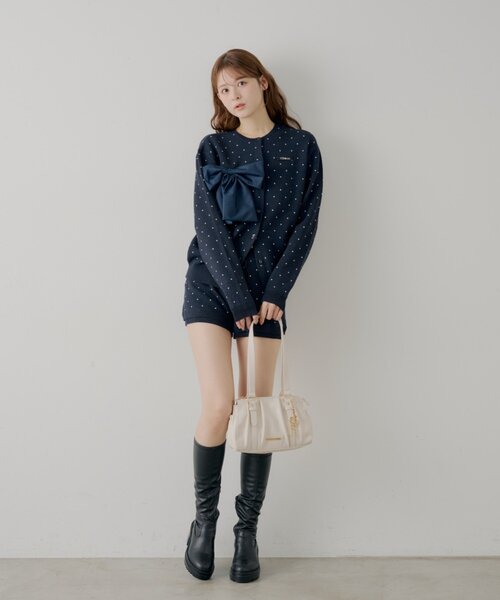 セットアップ対応】リボンルーズカーディガン（カーディガン/ボレロ