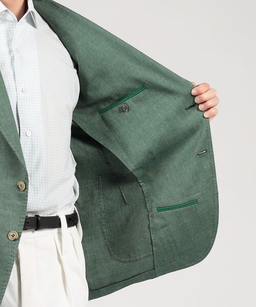 Gabo(ガボ)の「GABO リネンウール シングルブレステッド2Bジャケット(ダウンジャケット/コート・メンズ・グリーン/キャメル・48)」の5枚目の写真