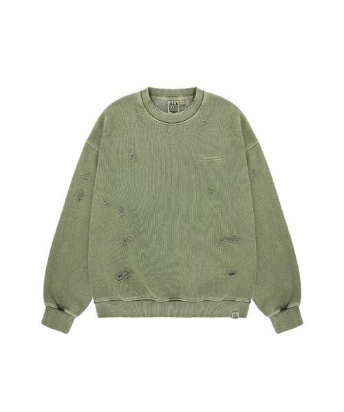 DESTROYED PIGMENT SWEAT SHIRT (KHAKI)