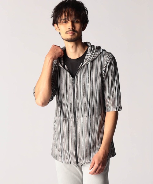 NICOLE CLUB FOR MEN（ニコルクラブフォーメン）の「ラッセルレース5分袖フードパーカー（パーカー・メンズ・グレー系その他/ブルー系その他2/ブルー系その他・MEDIUM/X-LARGE/LARGE）」の2枚目の写真