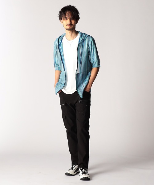 NICOLE CLUB FOR MEN（ニコルクラブフォーメン）の「ラッセルレース5分袖フードパーカー（パーカー・メンズ・グレー系その他/ブルー系その他2/ブルー系その他・MEDIUM/X-LARGE/LARGE）」の6枚目の写真