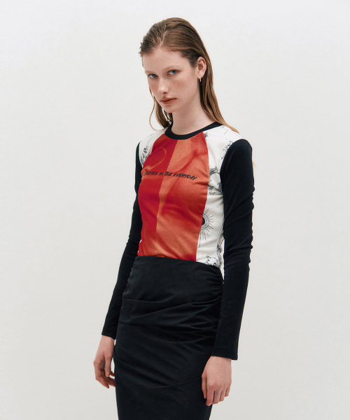 KIMZISU(キムジス)の「Blocked Graphic LS T-shirt _ RED(Tシャツ/カットソー・レディース・レッド・S)」の3枚目の写真