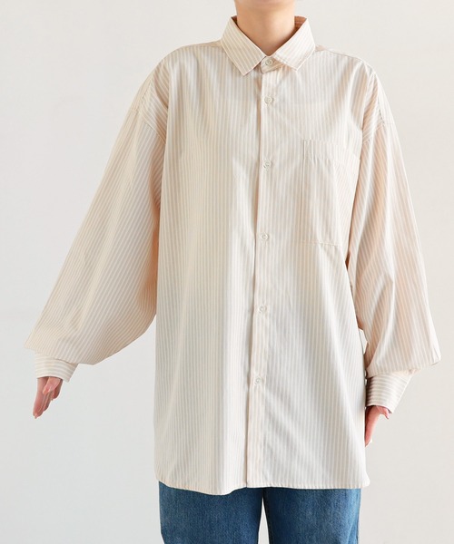 ANME(アンメ)の「カラーストライプシャツ(シャツ/ブラウス・レディース・オフホワイト/キナリ/ピンク・L/M)」の8枚目の写真