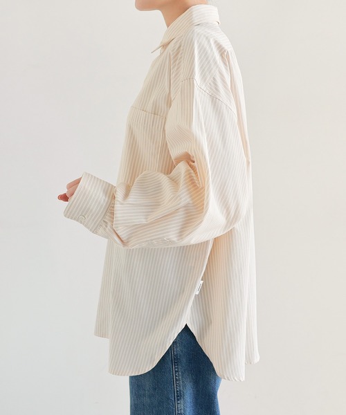 ANME(アンメ)の「カラーストライプシャツ(シャツ/ブラウス・レディース・オフホワイト/キナリ/ピンク・L/M)」の9枚目の写真