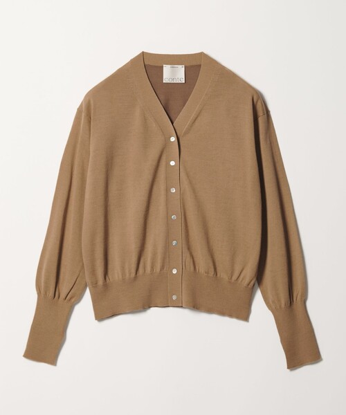 コンテ ♪ バイカラー Vネック カーディガン ブラウン conte＞ バイカラー Vネックカーディガン（カーディガン/ボレロ