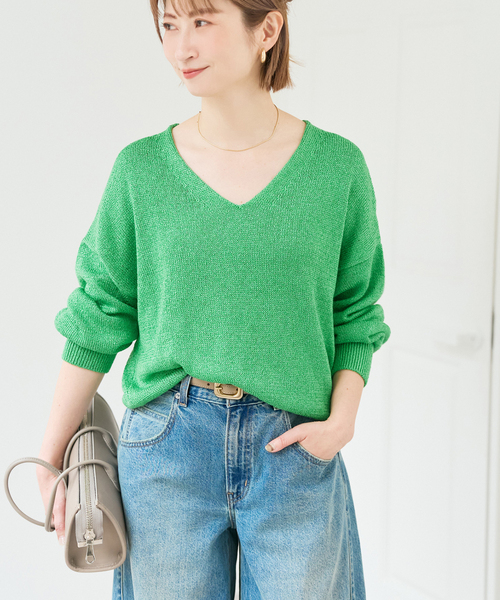 Spick & Span(スピックアンドスパン)の「レーヨンペーパーヤーンVネックプルオーバー(ニット/セーター・レディース・ブラック/グリーン/ベージュ・FREE)」の20枚目の写真