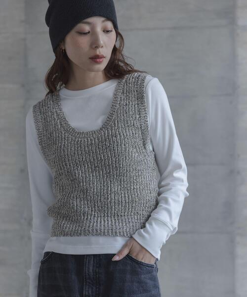 URBAN RESEARCH Sonny Label(アーバンリサーチサニーレーベル)の「スムースタッチテレコリブクルーネックプルオーバー(Tシャツ/カットソー・レディース・グレー/オフホワイト・FREE)」の5枚目の写真