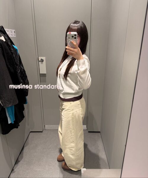 MUSINSA STANDARD WOMAN（ムシンサスタンダードウーマン）の「ウィメンズウォッシャブルスーピマコットンクルーネックニット[アイボリー]（ニット/セーター・レディース・その他・SMALL/MEDIUM/LARGE/X-SMALL）」の5枚目の写真