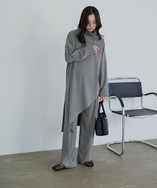 KOBE LETTUCE（コウベレタス）の「[ 2点セット ] リラクシーセットアップ（Tシャツ/カットソー・レディース・グレー/ブラック・M）」の4枚目の写真