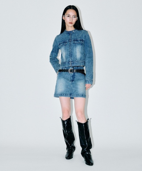 3.3 Field Trip (3.3フィールドトリップ)の「【セットアップ着用可能】3.3 Field Trip/スタッズデニムミニスカート(デニムスカート・レディース・ブラック/ブルー・MEDIUM/SMALL)」の20枚目の写真