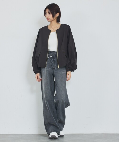 abahouse mavie(アバハウスマヴィ)の「【撥水加工】ノーカラーショートブルゾン/春服/ライトアウター/長袖/きれいめ(ブルゾン・レディース・ブラック/ベージュ・フリー)」の12枚目の写真