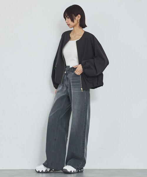 abahouse mavie(アバハウスマヴィ)の「【撥水加工】ノーカラーショートブルゾン/春服/ライトアウター/長袖/きれいめ(ブルゾン・レディース・ブラック/ベージュ・フリー)」の13枚目の写真