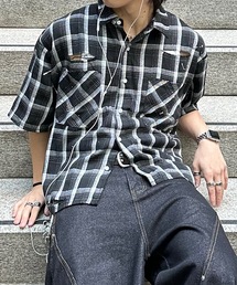 ショート丈ダメージチェックシャツ