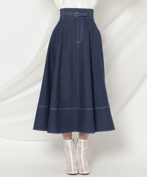 WILLSELECTION(ウィルセレクション)の「ベルトデザインフレアスカート/Belt-Design Flared Skirt(デニムスカート・レディース・ブラック/ネイビー・FREE)」の4枚目の写真