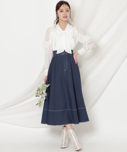WILLSELECTION(ウィルセレクション)の「ベルトデザインフレアスカート/Belt-Design Flared Skirt(デニムスカート・レディース・ブラック/ネイビー・FREE)」の3枚目の写真
