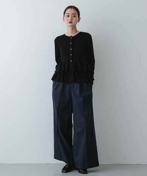 SENSE OF PLACE by URBAN RESEARCH(センスオブプレイスバイアーバンリサーチ)の「『洗濯可』ウェーブペプラムニットカーディガン(カーディガン/ボレロ・レディース・アイボリー/ブラック/ライトブルー・ONE)」の10枚目の写真