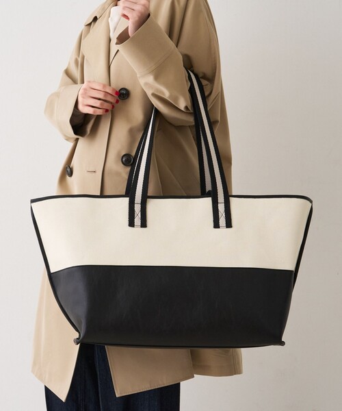 Rouge vif(ルージュヴィフ)の「【CHIMERE/シメール】キャンバス×合皮ワイドビックトート(トートバッグ・レディース・モカ/ホワイト・フリー)」の1枚目の写真