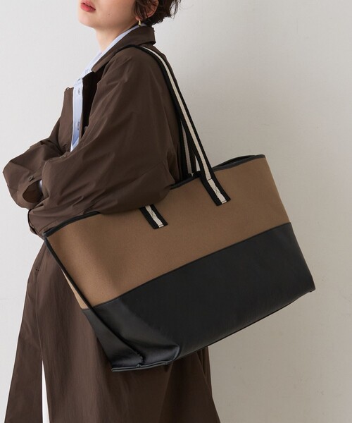 Rouge vif(ルージュヴィフ)の「【CHIMERE/シメール】キャンバス×合皮ワイドビックトート(トートバッグ・レディース・モカ/ホワイト・フリー)」の2枚目の写真