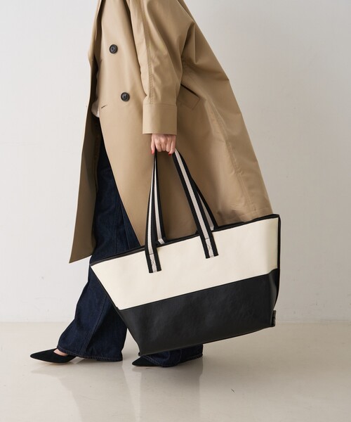 Rouge vif(ルージュヴィフ)の「【CHIMERE/シメール】キャンバス×合皮ワイドビックトート(トートバッグ・レディース・モカ/ホワイト・フリー)」の3枚目の写真