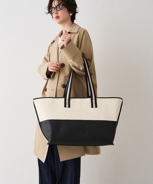 Rouge vif(ルージュヴィフ)の「【CHIMERE/シメール】キャンバス×合皮ワイドビックトート(トートバッグ・レディース・モカ/ホワイト・フリー)」の6枚目の写真