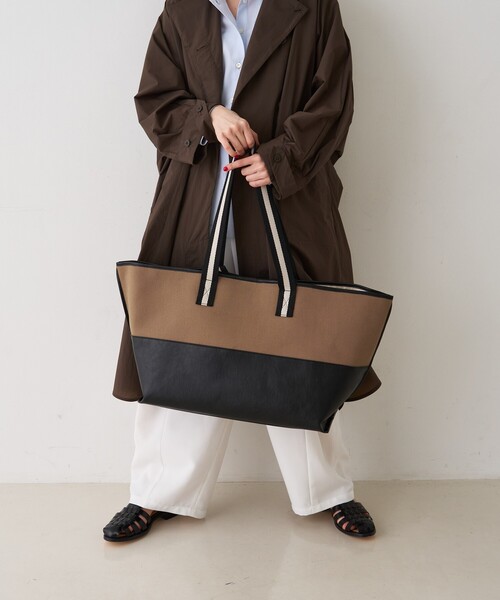 Rouge vif(ルージュヴィフ)の「【CHIMERE/シメール】キャンバス×合皮ワイドビックトート(トートバッグ・レディース・モカ/ホワイト・フリー)」の9枚目の写真