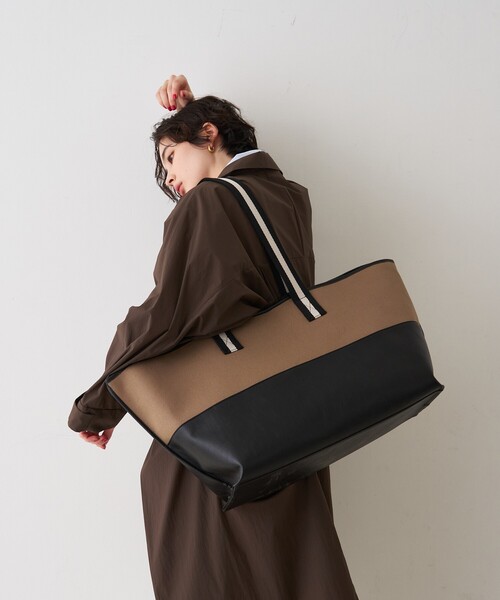 Rouge vif(ルージュヴィフ)の「【CHIMERE/シメール】キャンバス×合皮ワイドビックトート(トートバッグ・レディース・モカ/ホワイト・フリー)」の11枚目の写真