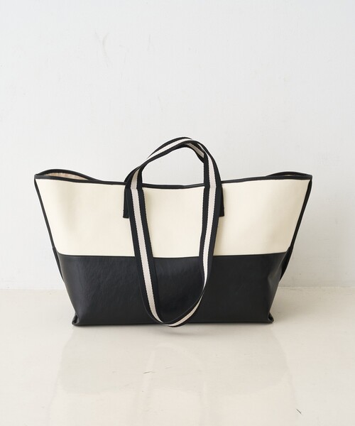 Rouge vif(ルージュヴィフ)の「【CHIMERE/シメール】キャンバス×合皮ワイドビックトート(トートバッグ・レディース・モカ/ホワイト・フリー)」の22枚目の写真